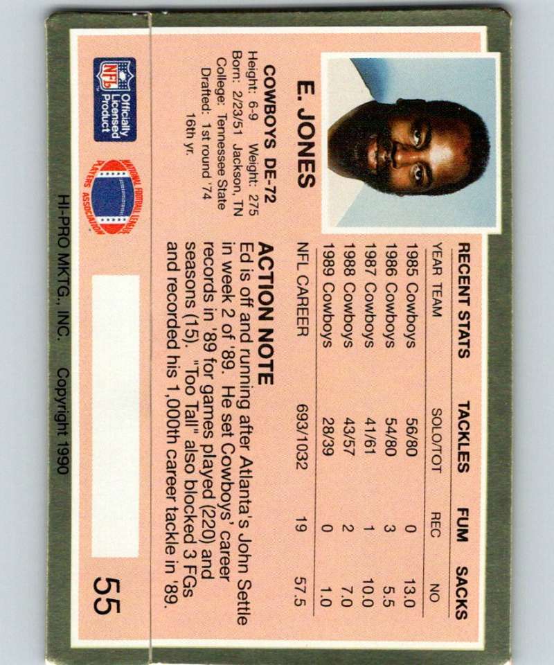 1990 Action Packed #55 Ed Too Tall Jones Cowboys NFL Football