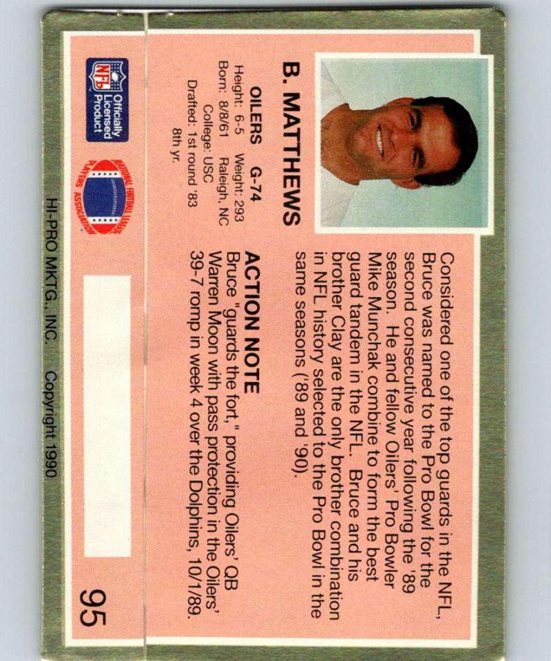 1990 Action Packed #95 Bruce Matthews Oilers NFL Football Image 2
