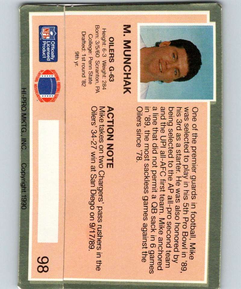 1990 Action Packed #98 Mike Munchak Oilers NFL Football Image 2