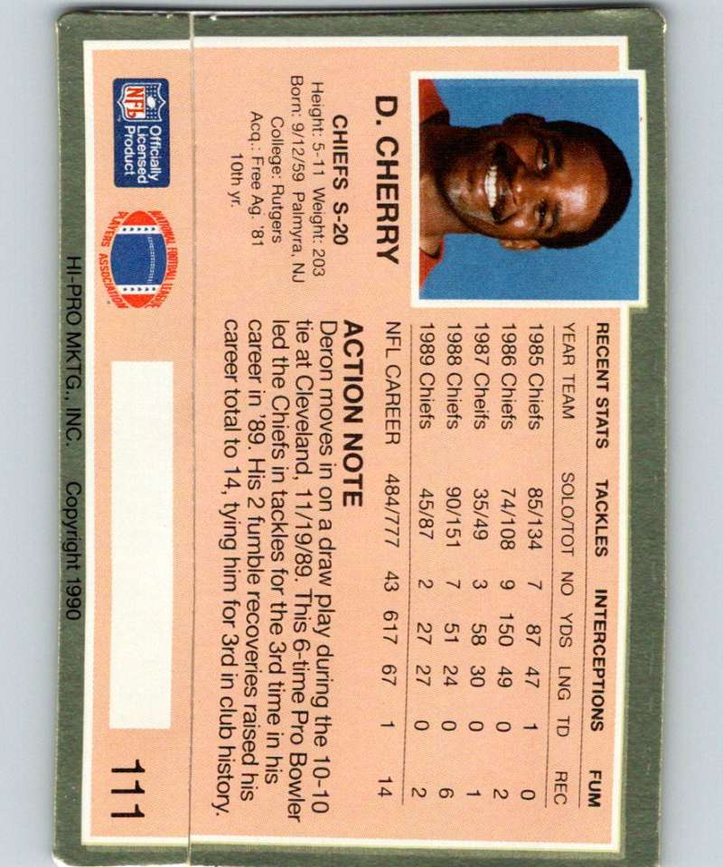 1990 Action Packed #111 Deron Cherry Chiefs NFL Football