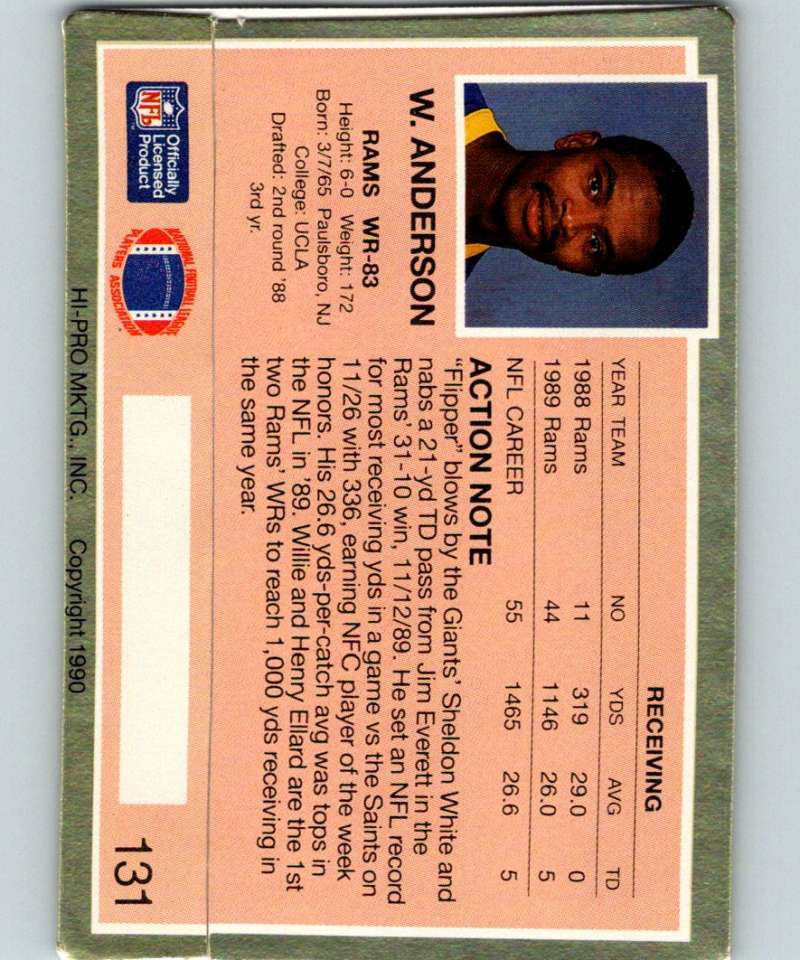 1990 Action Packed #131 Flipper Anderson LA Rams NFL Football Image 2