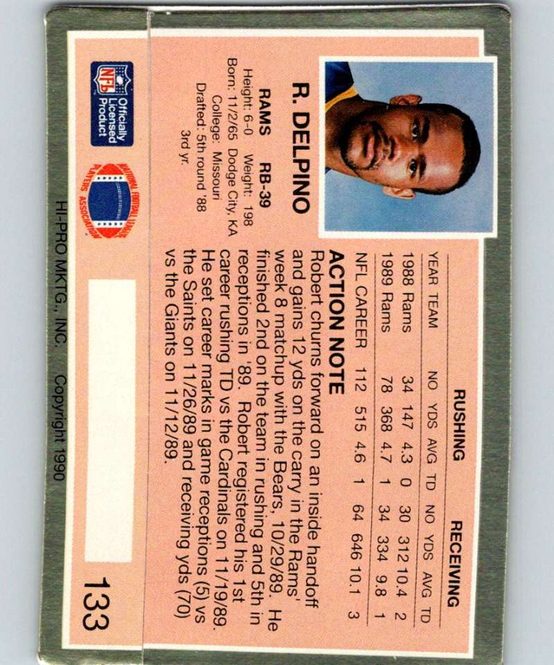 1990 Action Packed #133 Robert Delpino LA Rams NFL Football Image 2