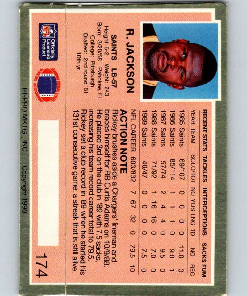 1990 Action Packed #174 Rickey Jackson Saints NFL Football Image 2