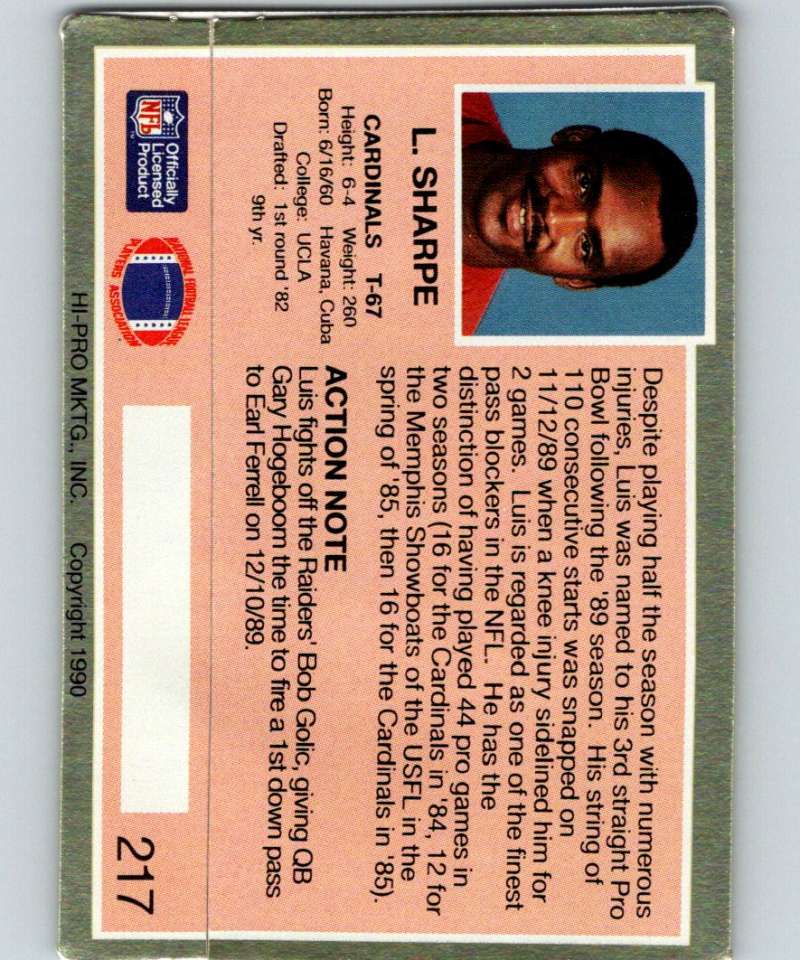 1990 Action Packed #217 Luis Sharpe Cardinals NFL Football Image 2