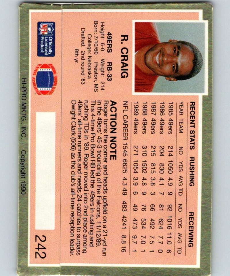 1990 Action Packed #242 Roger Craig 49ers NFL Football Image 2