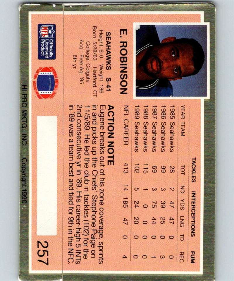 1990 Action Packed #257 Eugene Robinson Seahawks NFL Football Image 2