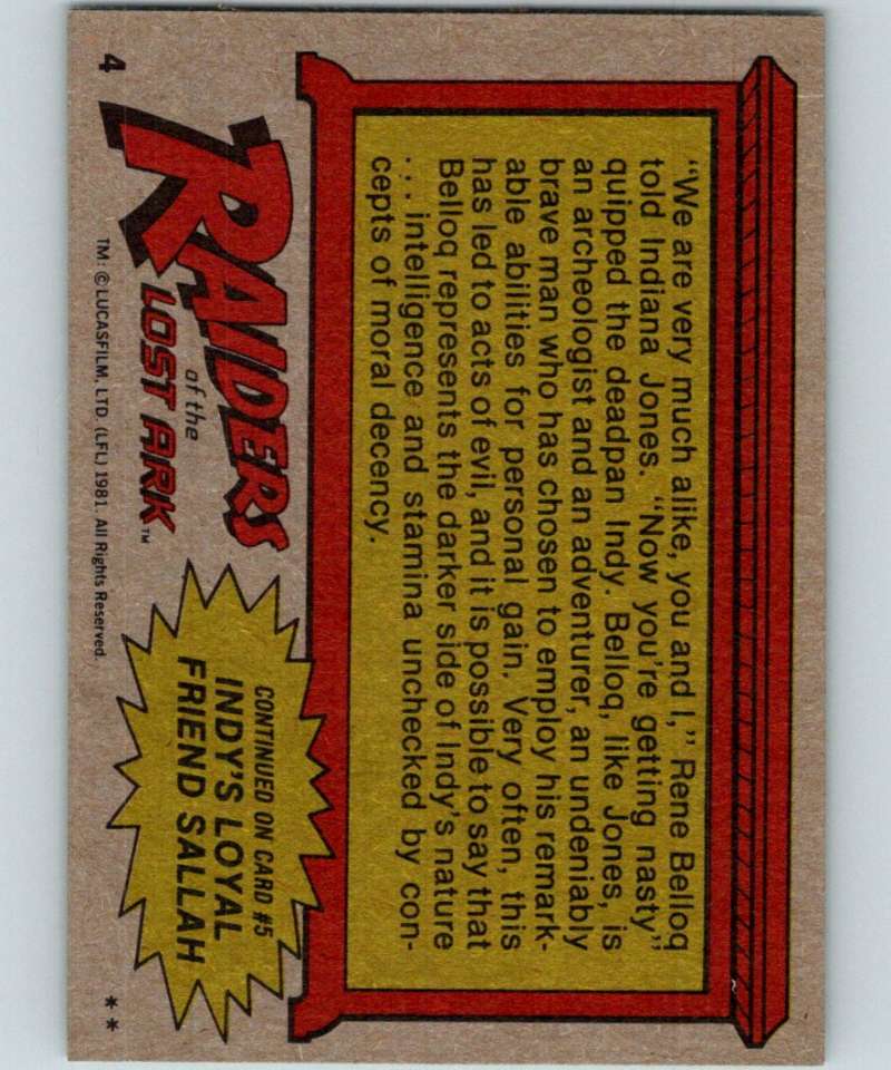1981 Topps Raiders Of The Lost Ark #4 Rene Belloq Image 2