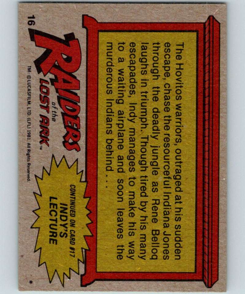 1981 Topps Raiders Of The Lost Ark #16 Escape To The Skies! Image 2