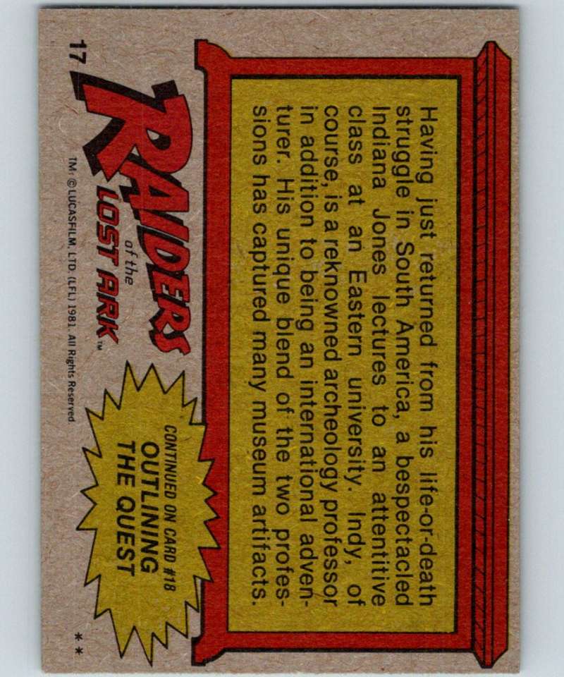 1981 Topps Raiders Of The Lost Ark #17 Indy's Lecture