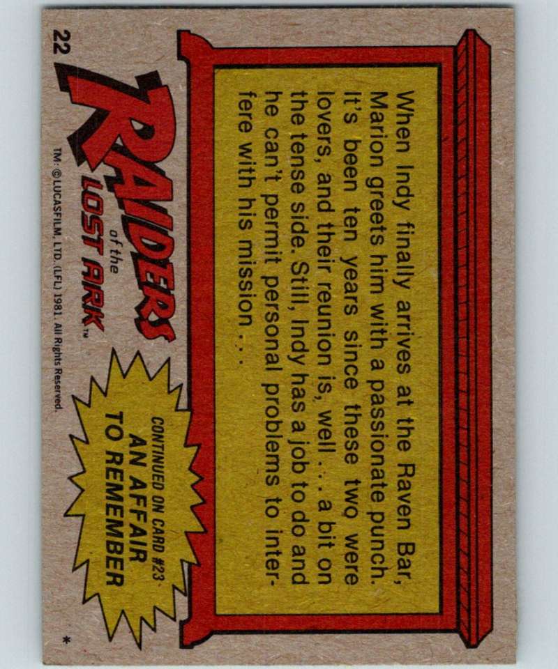 1981 Topps Raiders Of The Lost Ark #22 Indy And Marion Reunited