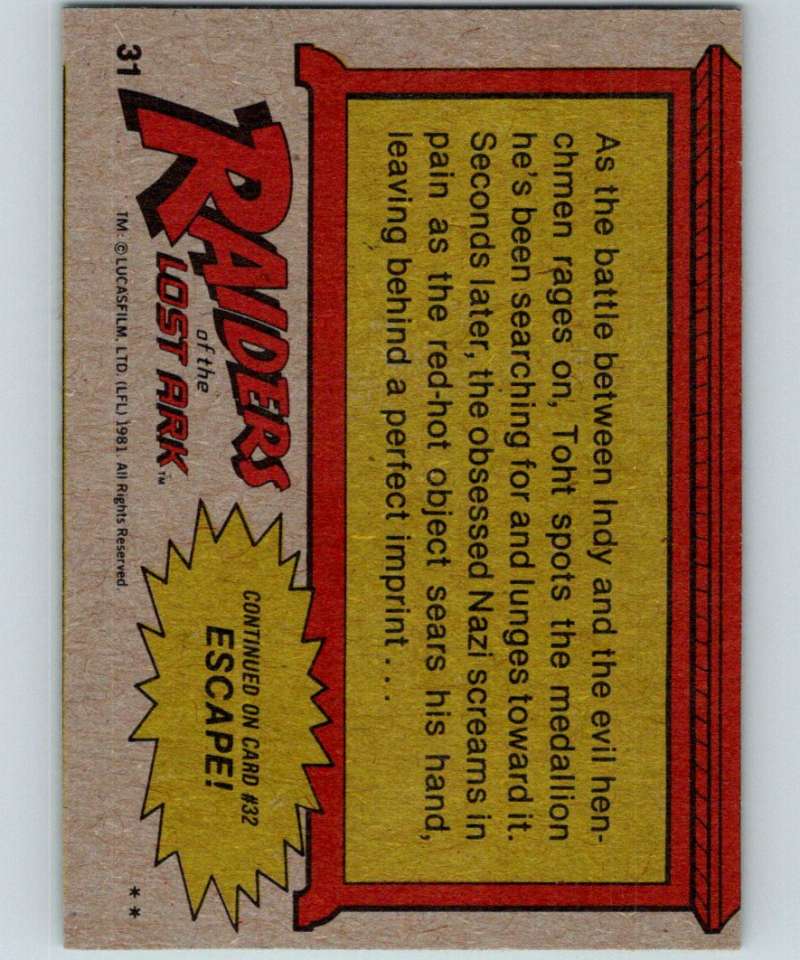 1981 Topps Raiders Of The Lost Ark #31 The Prize Of Agony Image 2