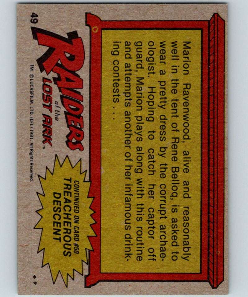 1981 Topps Raiders Of The Lost Ark #49 A Very-Much-Alive Marion! Image 2