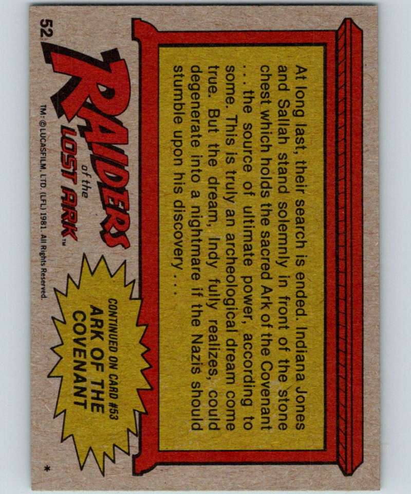 1981 Topps Raiders Of The Lost Ark #52 Within The Stone Chest Image 2