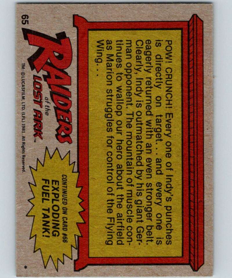 1981 Topps Raiders Of The Lost Ark #65 Spectacular Brawl! Image 2