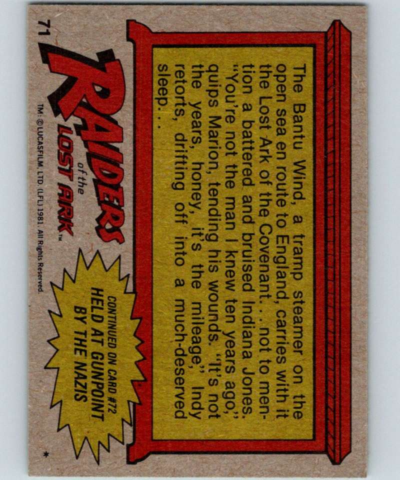 1981 Topps Raiders Of The Lost Ark #71 Aboard The Bantu Wind Image 2