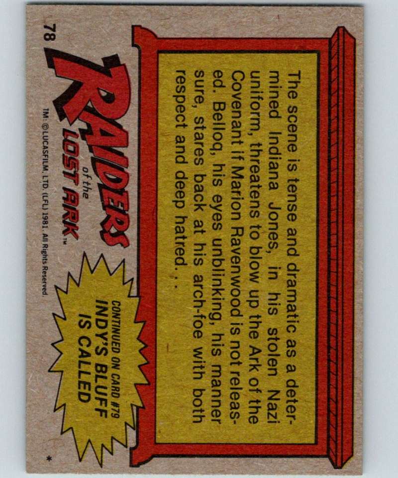 1981 Topps Raiders Of The Lost Ark #78 Threatened By Indiana Jones Image 2