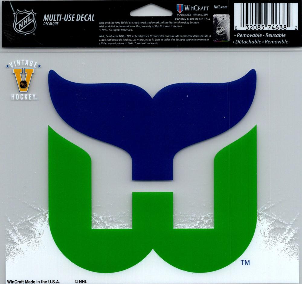 Hartford Whalers Multi-Use Decal Sticker 5"x6" Clear Back