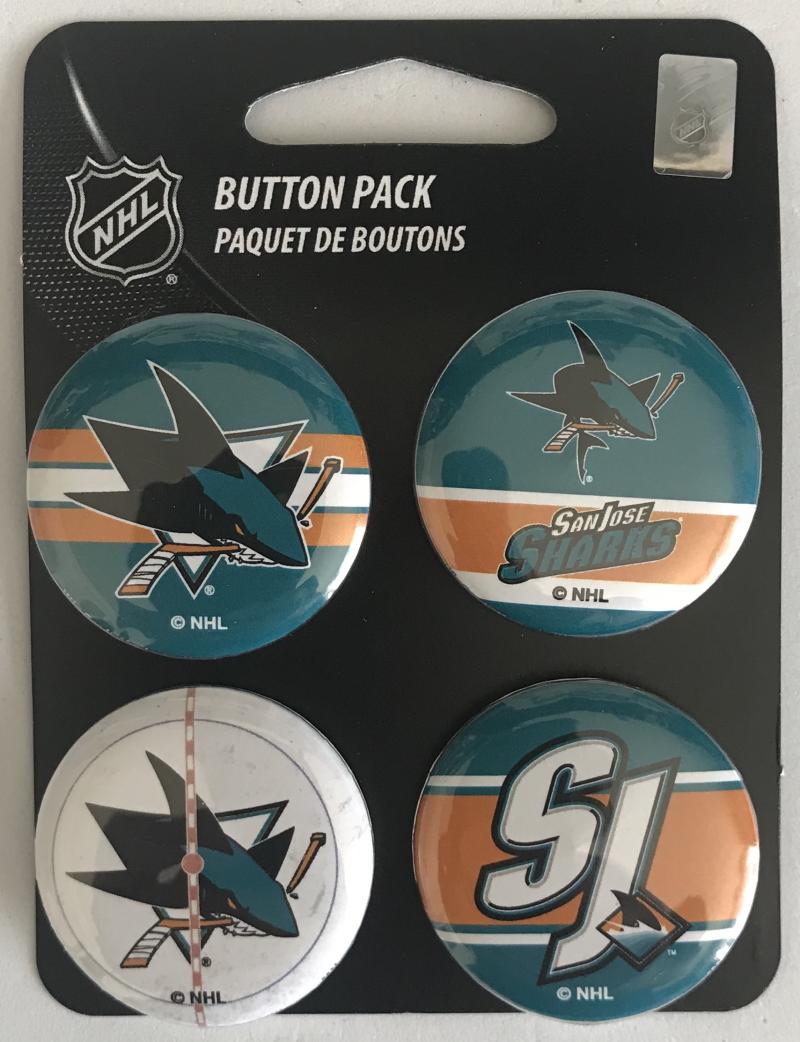 San Jose Sharks Wincraft NHL Button 4 Pack 1.25" Round Licensed  Image 1