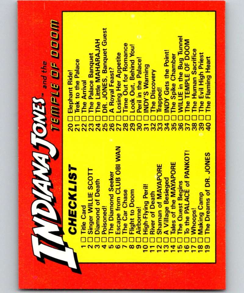 1984 Topps Indiana Jones and the Temple of Doom #88 Checklist