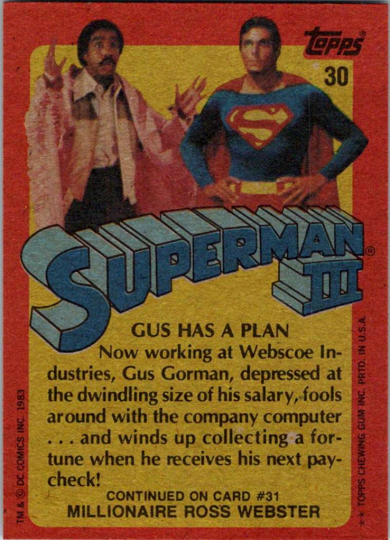 1983 Topps Superman III #30 Gus Has a Plan Image 2