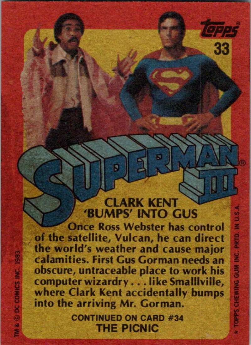 1983 Topps Superman III #33 Clark Kent 'Bumps' into Gus Image 2