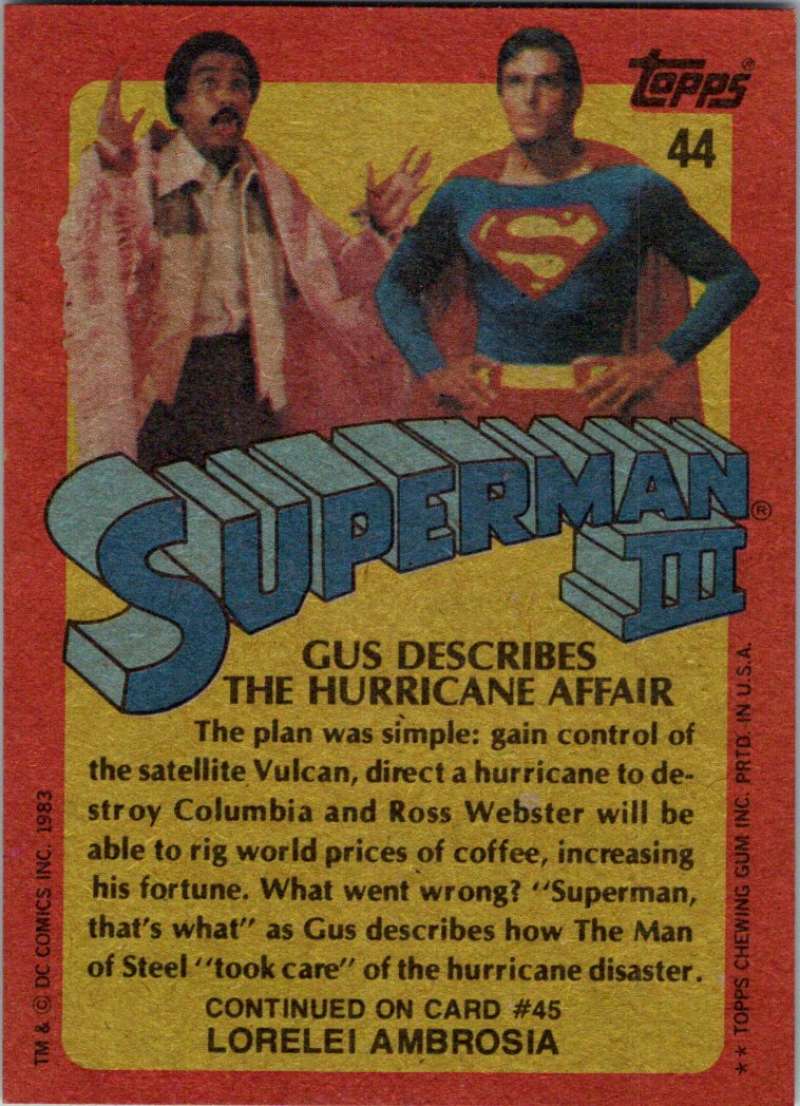 1983 Topps Superman III #44 Gus Describes the Hurricane Affair Image 2