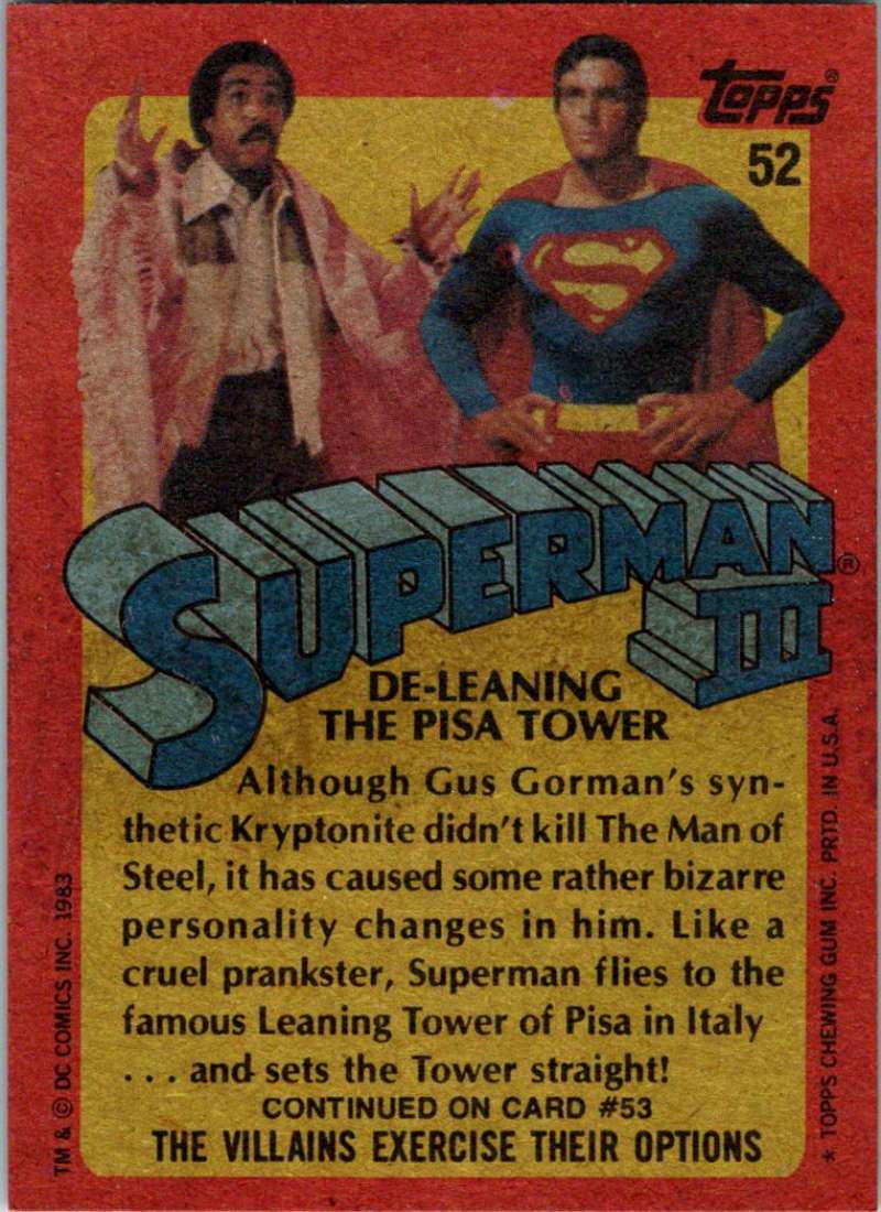 1983 Topps Superman III #52 De-Leaning the Pisa Tower Image 2
