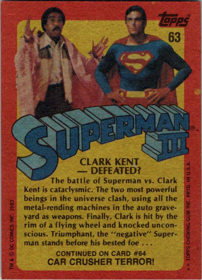 1983 Topps Superman III #63 Clark Kent--Defeated? Image 2