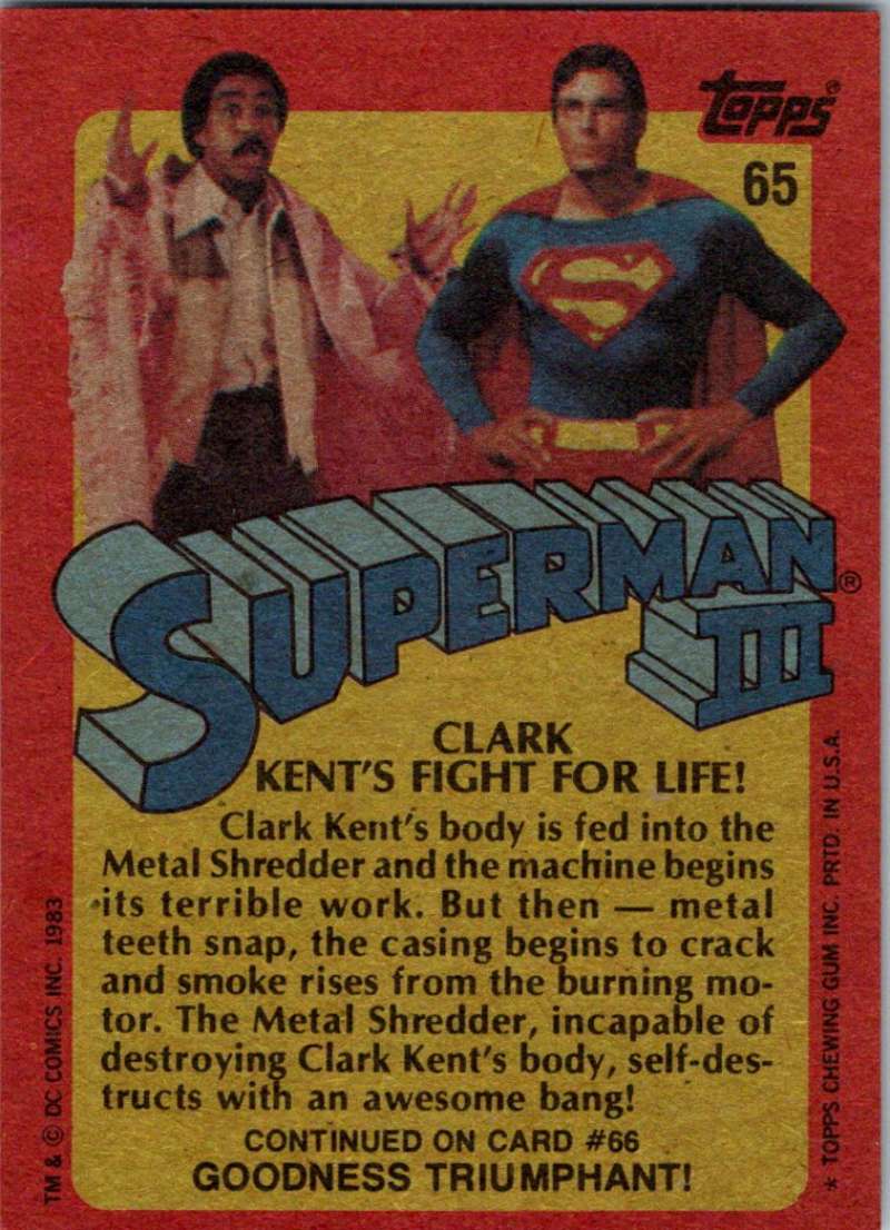 1983 Topps Superman III #65 Clark Kent's Fight for Life! Image 2