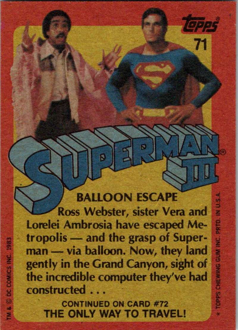 1983 Topps Superman III #71 Balloon Escape