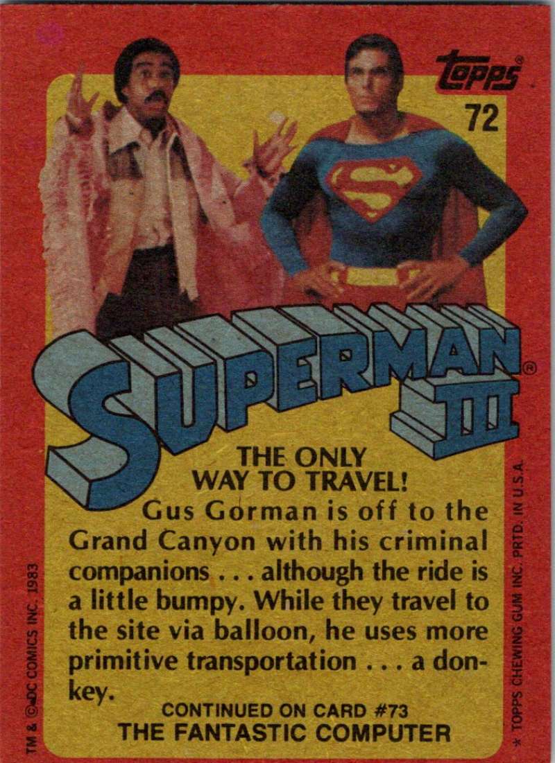 1983 Topps Superman III #72 The Only Way To Travel! Image 2