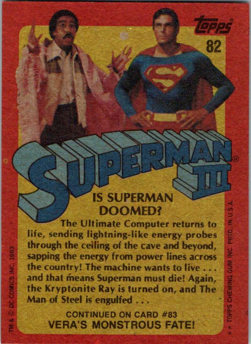 1983 Topps Superman III #82 Is Superman Doomed? Image 2