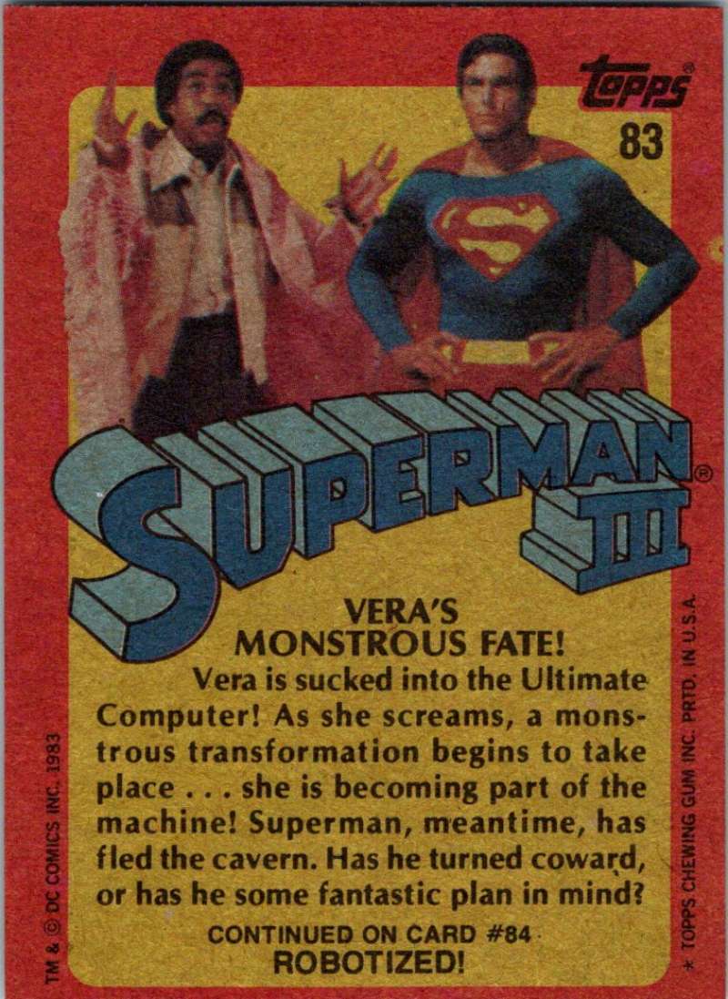 1983 Topps Superman III #83 Vera's Monstrous Fate! Image 2