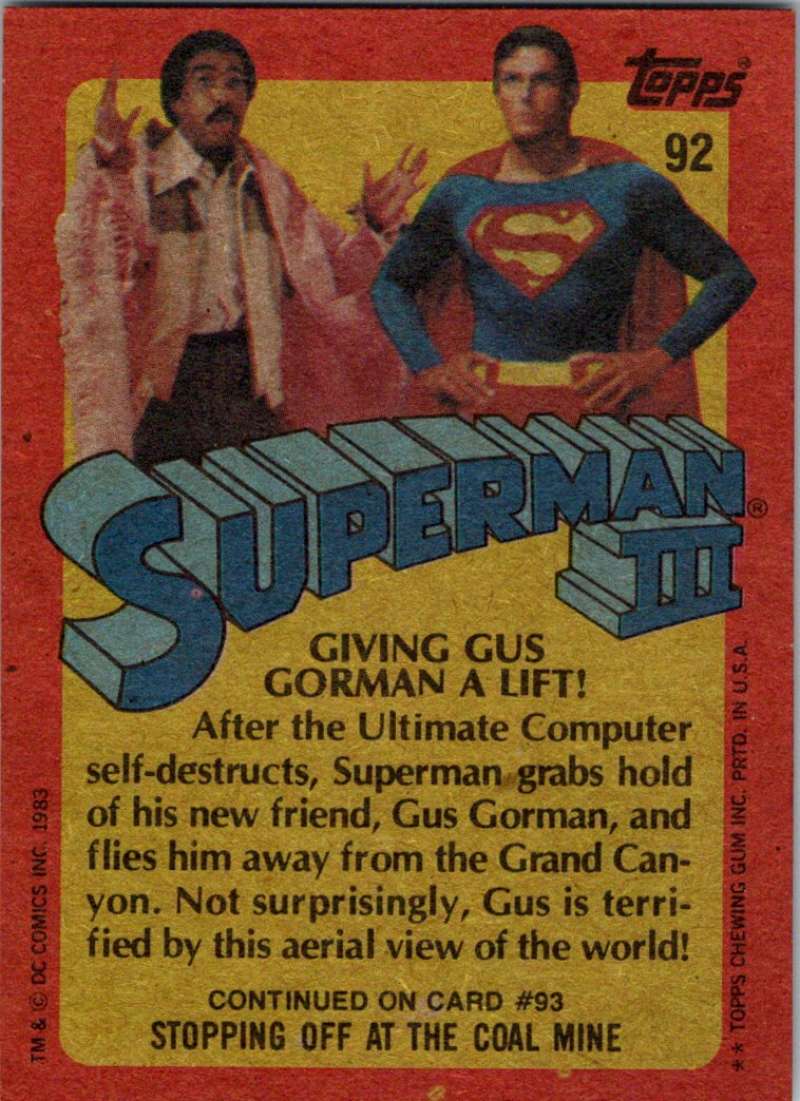 1983 Topps Superman III #92 Giving Gus Gorman a Lift! Image 2