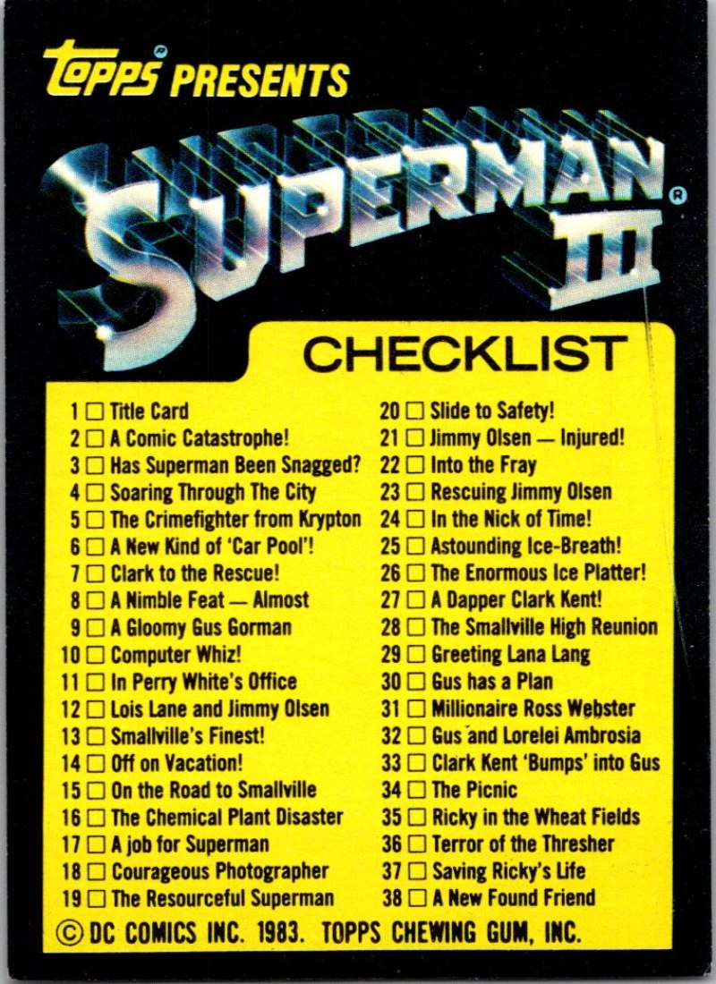 1983 Topps Superman III #99 Superman III Checklist Image 1