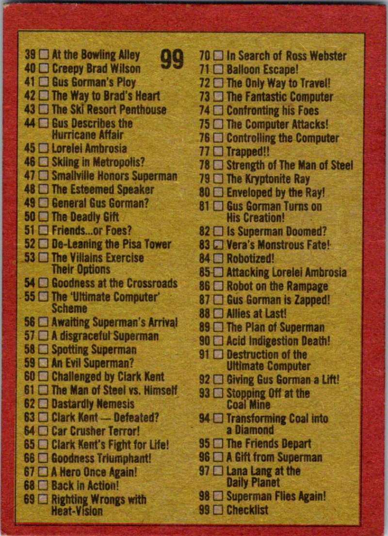 1983 Topps Superman III #99 Superman III Checklist Image 2