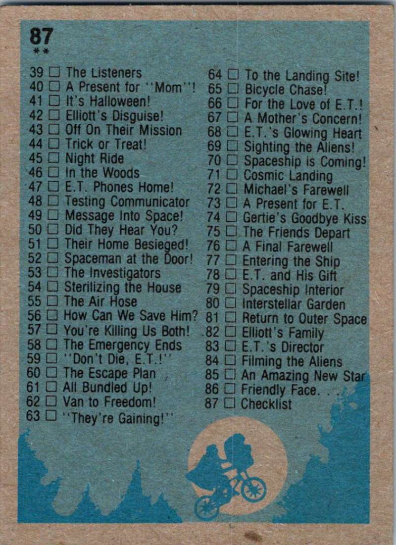 1982 Topps E.T. The Extraterrestrial #87 Checklist Image 2