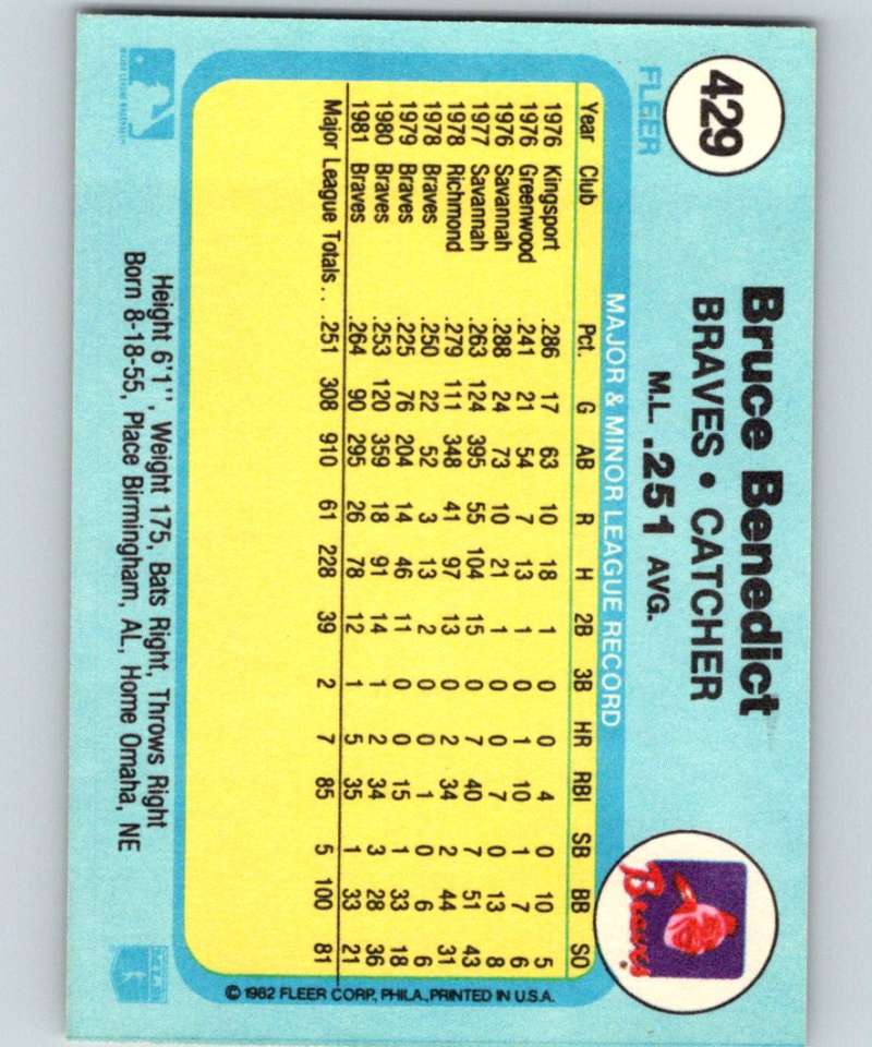 1982 Fleer #429 Bruce Benedict Braves