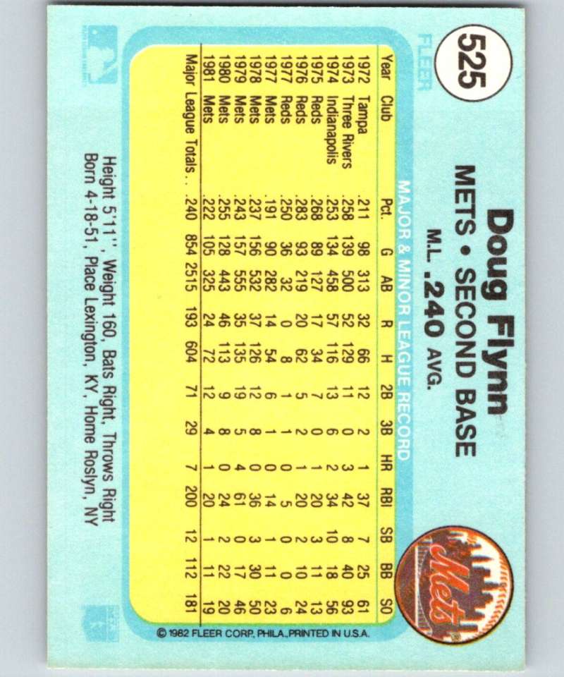 1982 Fleer #525 Doug Flynn Mets