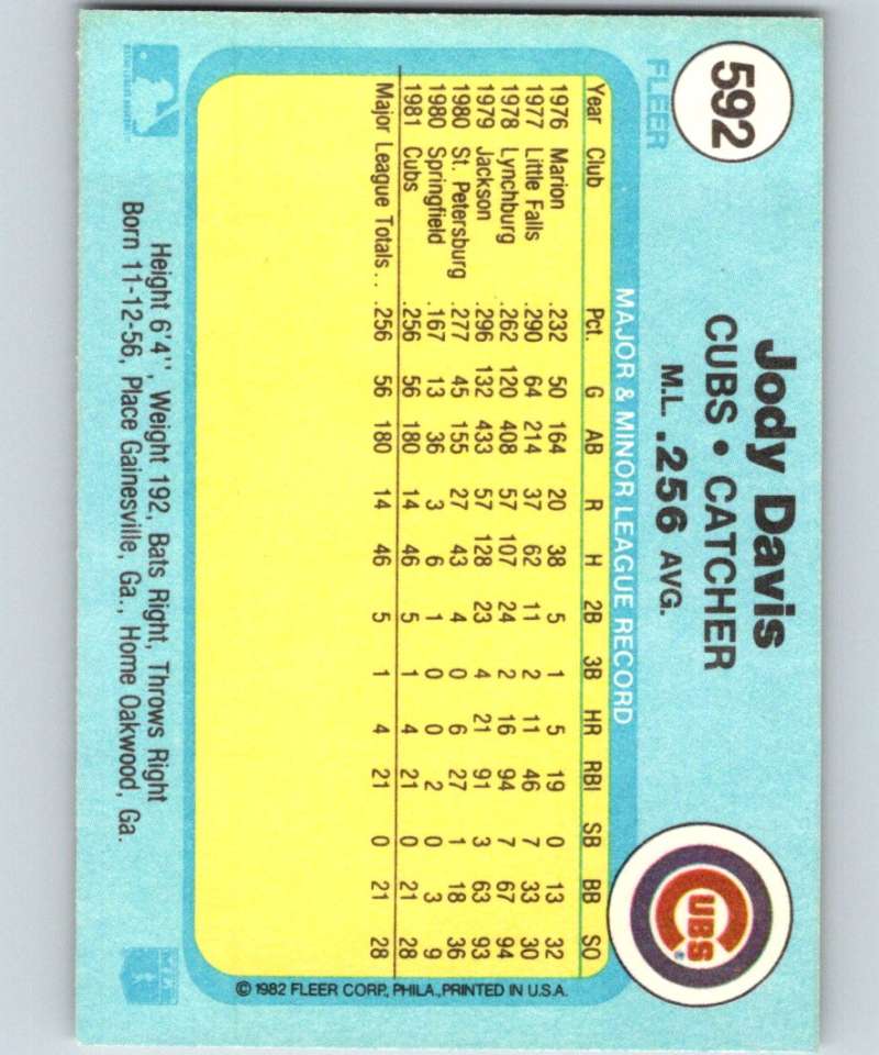 1982 Fleer #592 Jody Davis RC Rookie Cubs