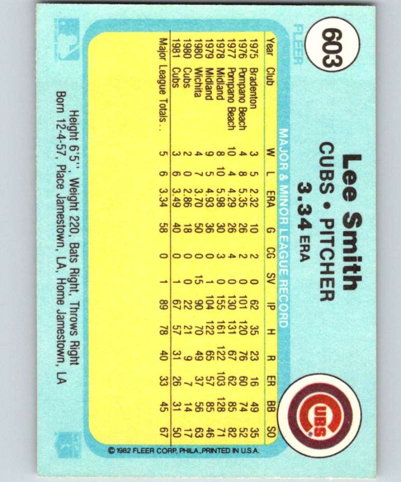 1982 Fleer #603 Lee Smith RC Rookie Cubs