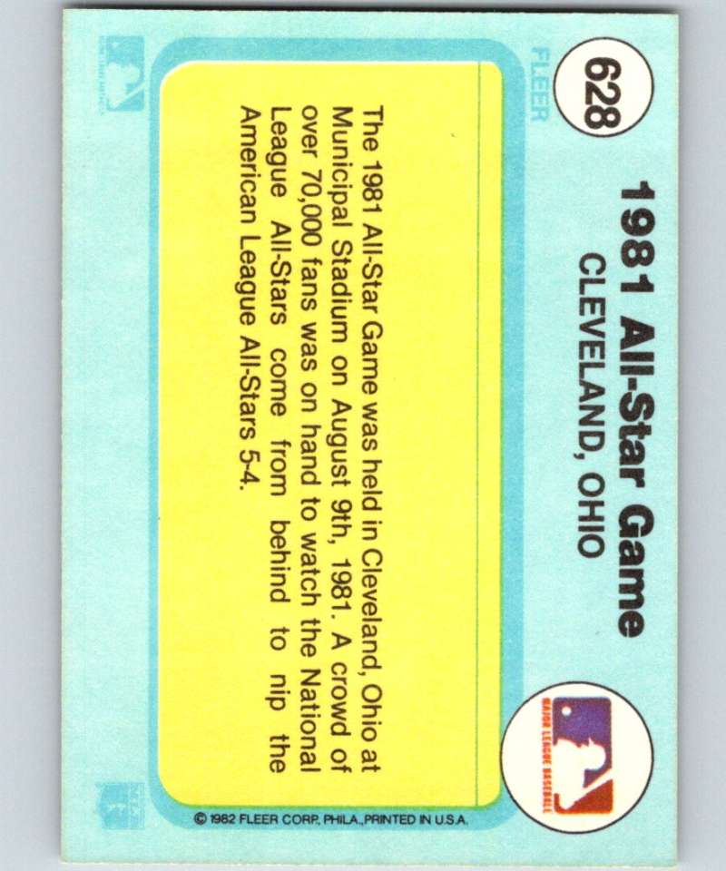 1982 Fleer #628 All Star Game Image 2