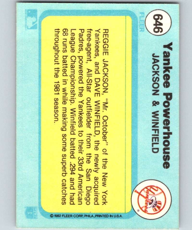 1982 Fleer #646 Jackson/Winfield Yankees Powerhouse