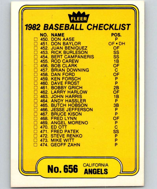 1982 Fleer #656 Checklist: Angels/Pirates Image 1
