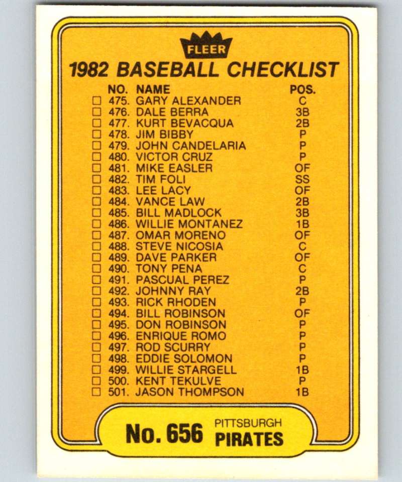 1982 Fleer #656 Checklist: Angels/Pirates Image 2