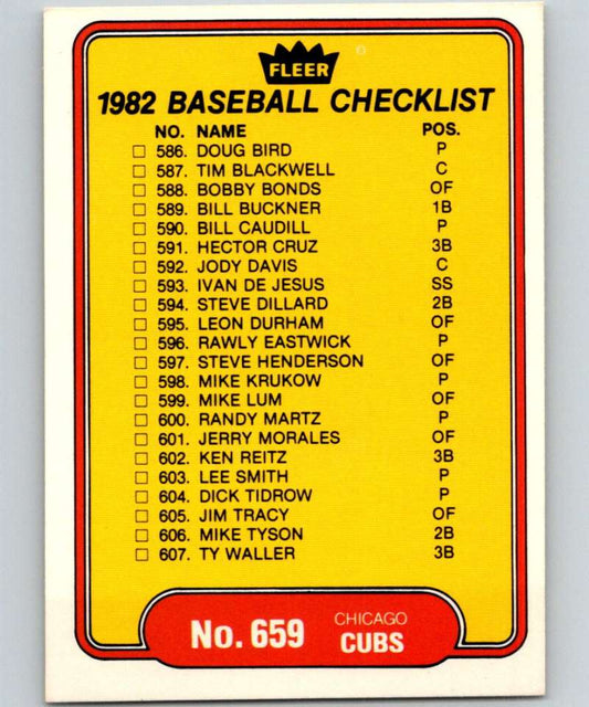 1982 Fleer #659 Checklist: Blue Jays/Cubs Image 1