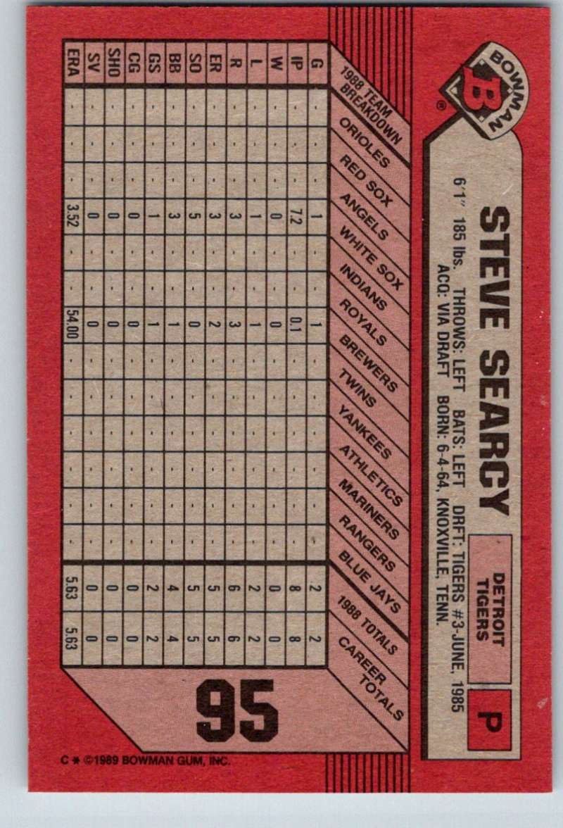1989 Bowman #95 Steve Searcy Tigers MLB Baseball