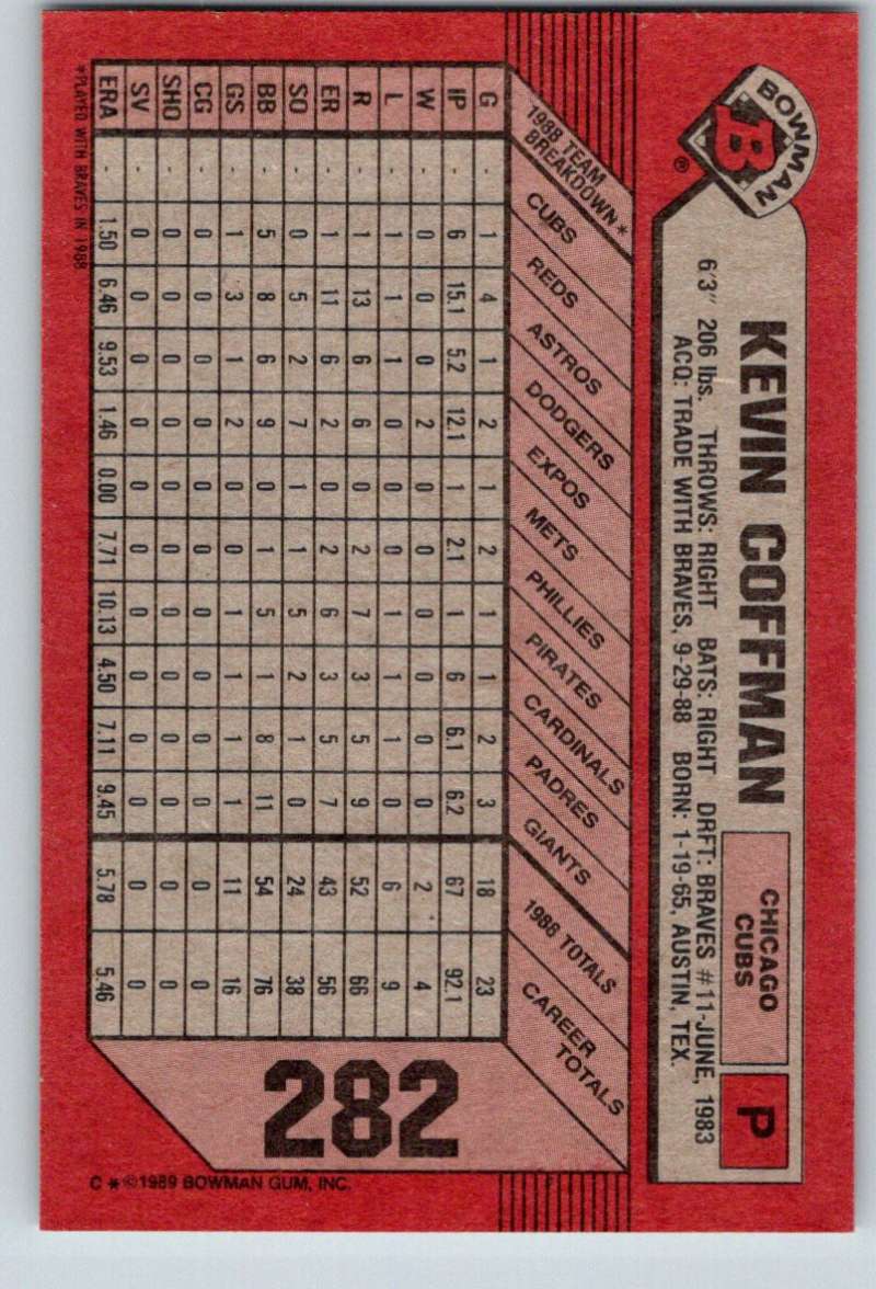 1989 Bowman #282 Kevin Coffman Cubs MLB Baseball