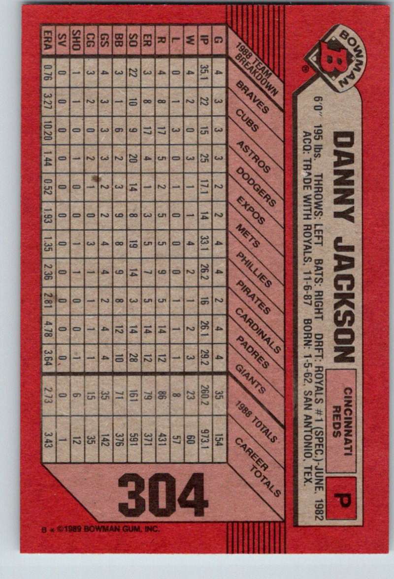 1989 Bowman #304 Danny Jackson Reds MLB Baseball Image 2