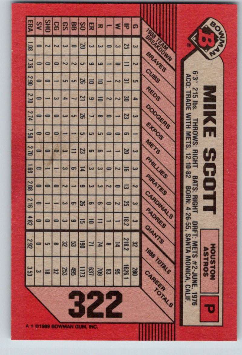 1989 Bowman #322 Mike Scott Astros MLB Baseball Image 2